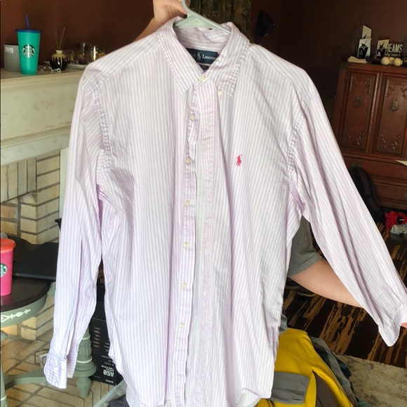 Button down polo dress shirt pink/lavender - Picture 1 of 3
